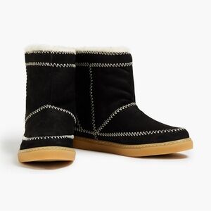 Black Suede Ankle Boots with White Stitching